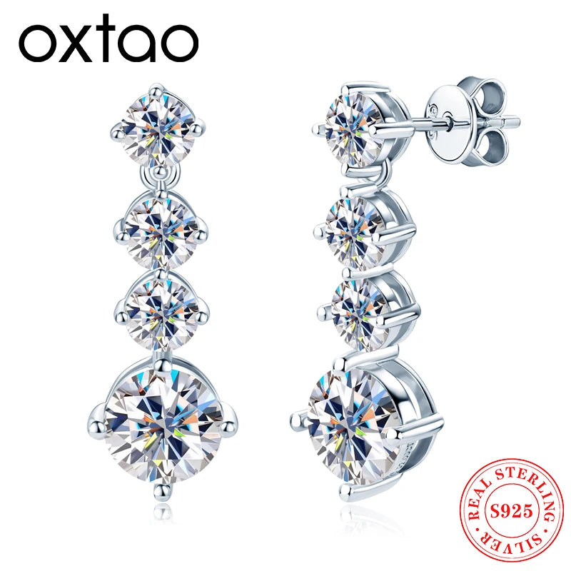 OXTAO Full Moissanite Drop Earrings Ladies S925 Sterling Silver Ear Stud Wedding Party Luxury Earring Jewelry Gift Wholesale