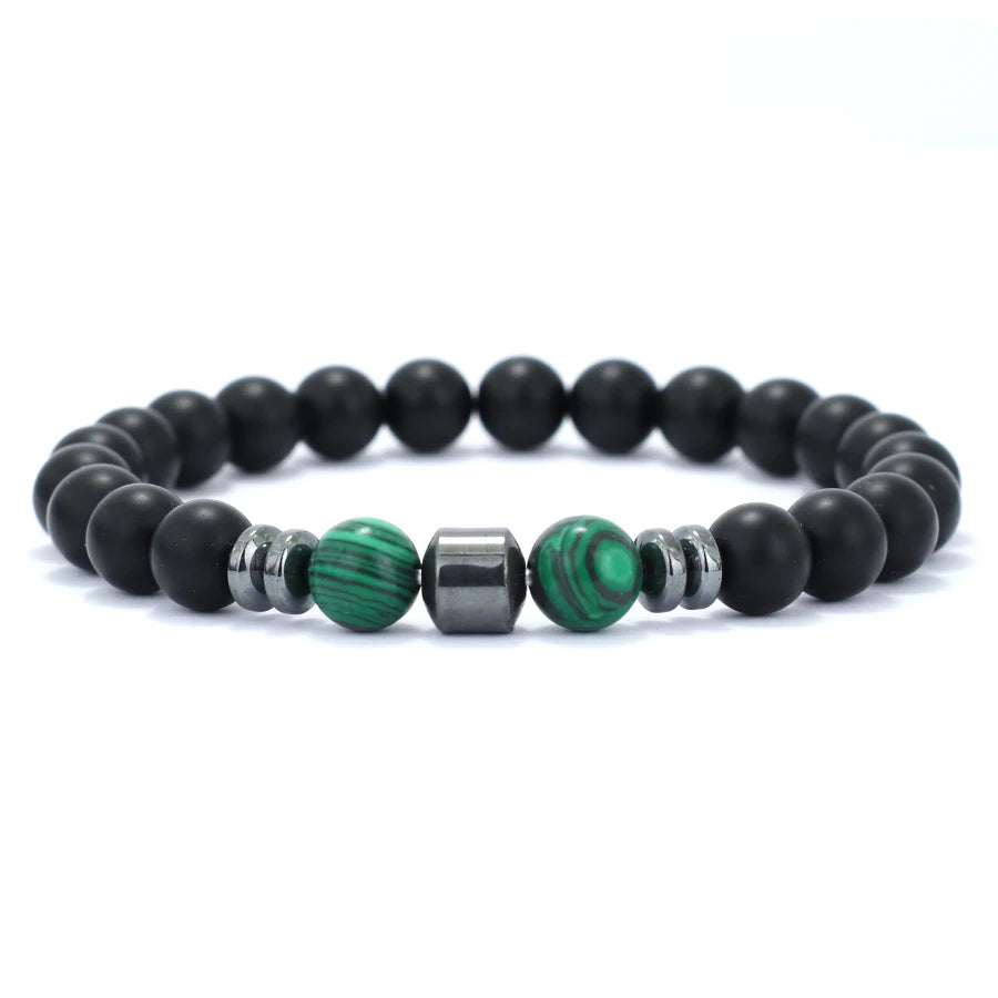 Stylish Men Bracelet Natural Tiger Eyes Volcanic Rock Healing Braslet Handmade Black Onyx Stone Strand Braclet Pulsera Hombre