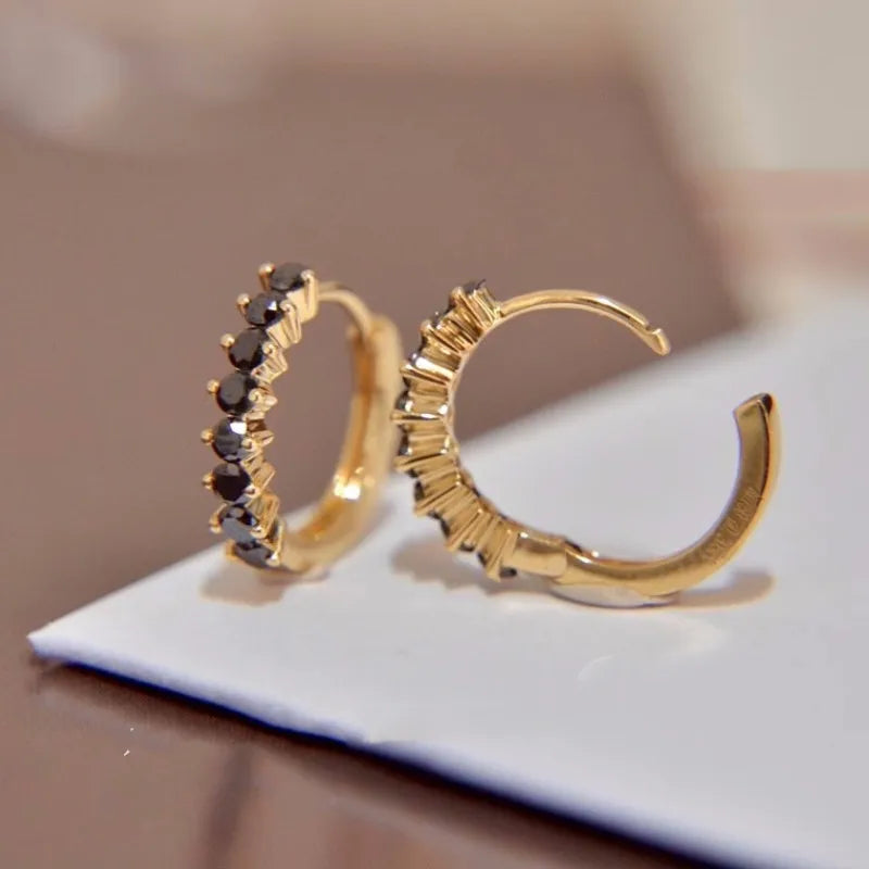 Genuine 925 Sterling Silver Personality Temperament Inlay Black Zircon Geometry Earrings For Women Sterling Silver Jewelry