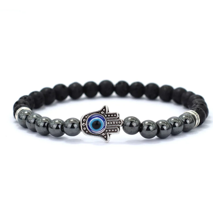 Turkey Evil Eyes Bracelet Men Handmade Fatima Hand Braslet Natural Hematite Stone Healing Braclet Pulseria Homme Lava Brazalete