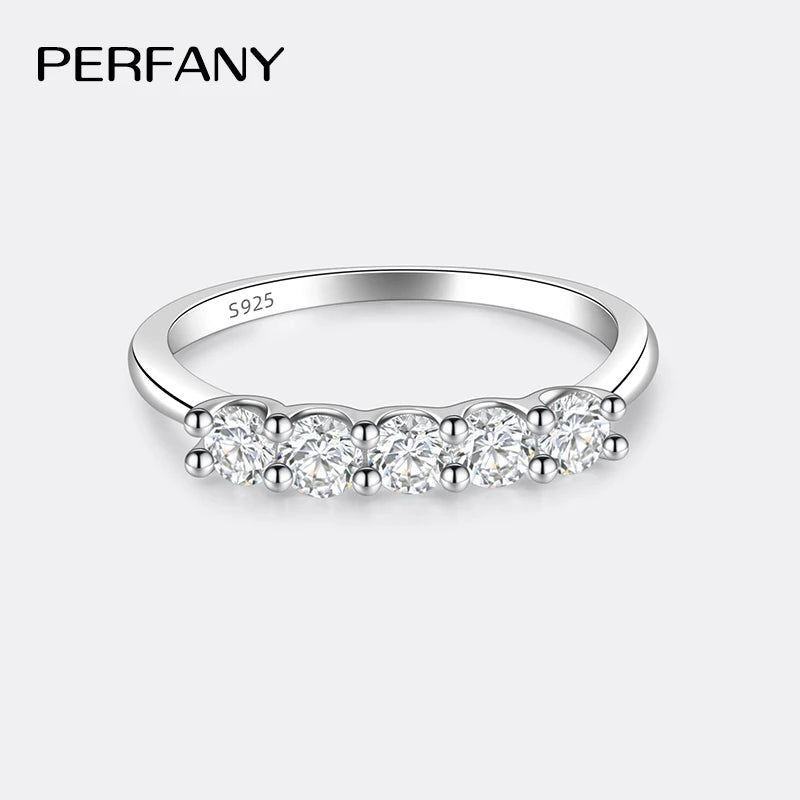 PERFANY 3mm All Moissanite Stackable Ring for Women S925 Pure Silver Laboratory Certified 5 Diamonds Wedding Jewelry - Madeinsea©