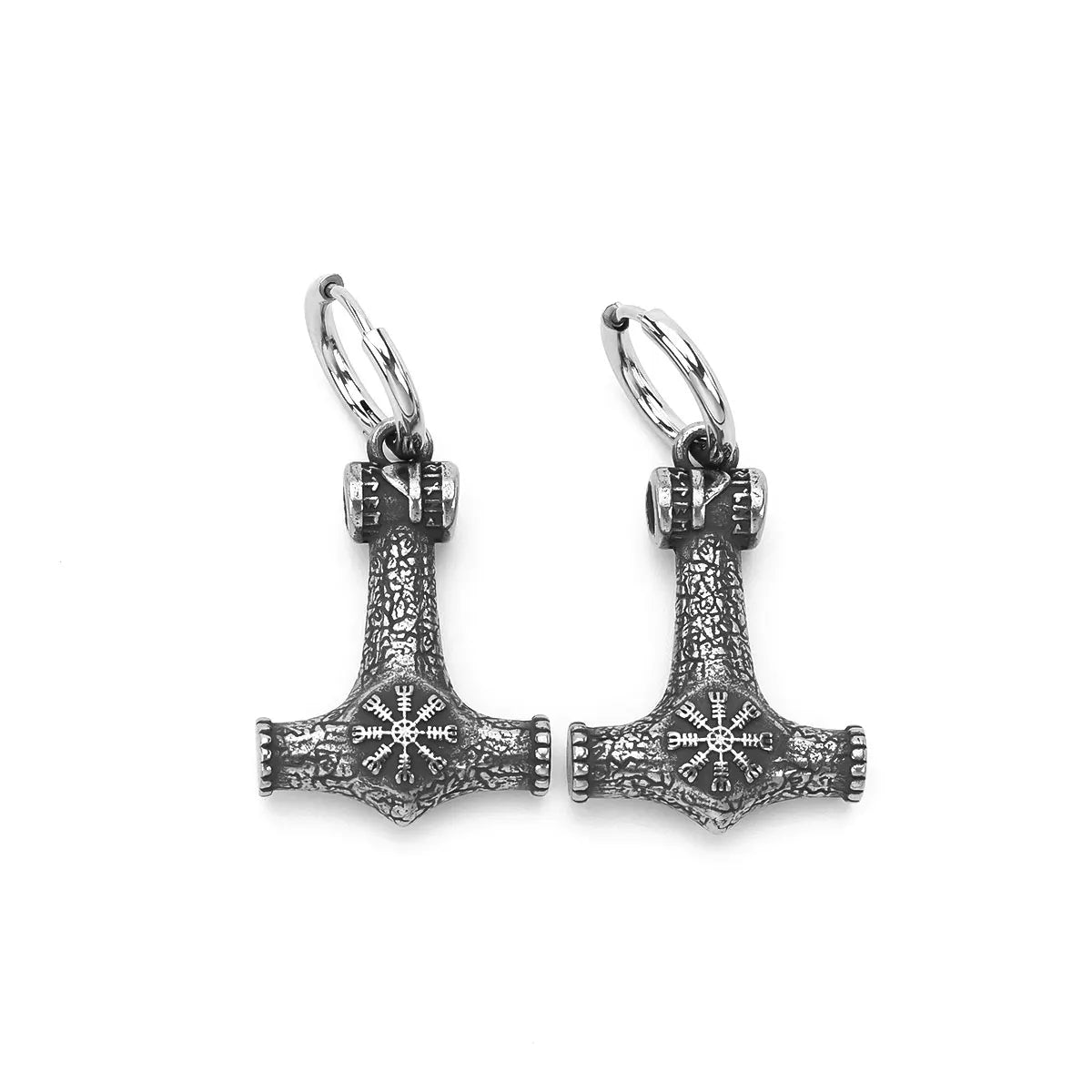 Gothic Odin Thor's Hammer Drop Earrings Blackening Stainles Steel Punk Hip Hop Ears Jewelry Nordic Vikings Helmet of Awe Earring