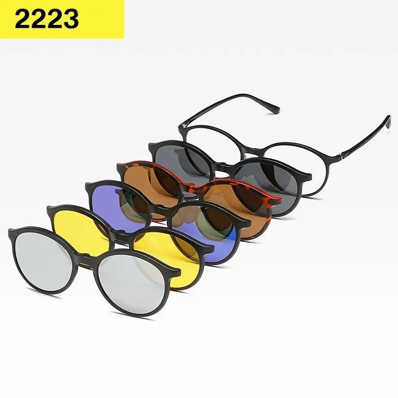 6 In 1 Custom Men Women Polarized Optical Magnetic Sunglasses Clip Magnet Clip on Sunglasses Polarized Clip on Sun Glasses Frame