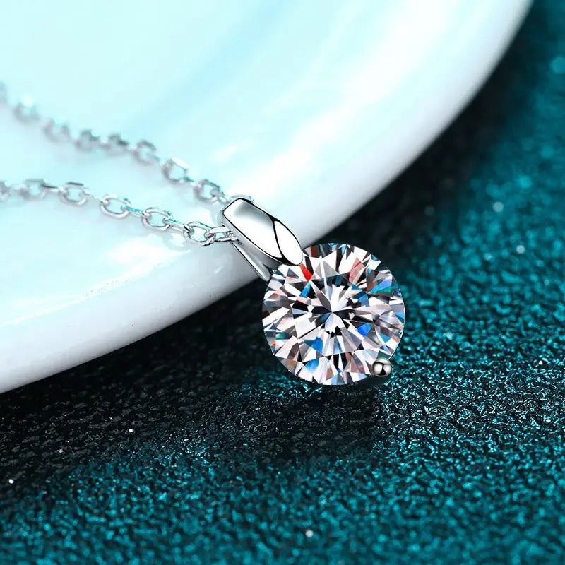 OXTAO 1CT 2CT D Color Real Moissanite Pendant Necklace S925 Solid Silver Chain Necklace Valentine's Day Gift for Women Wedding