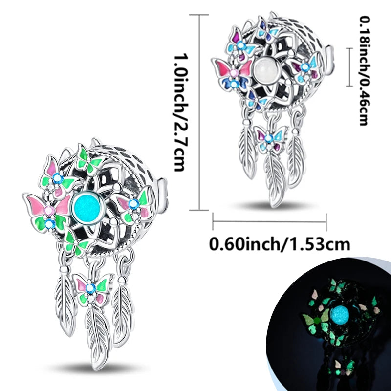 925 Sterling Silver Pendant Charms Feather Dreamcatcher Charm Bead For Original Charm Bracelet Necklace Bead DIY Jewelry Gift