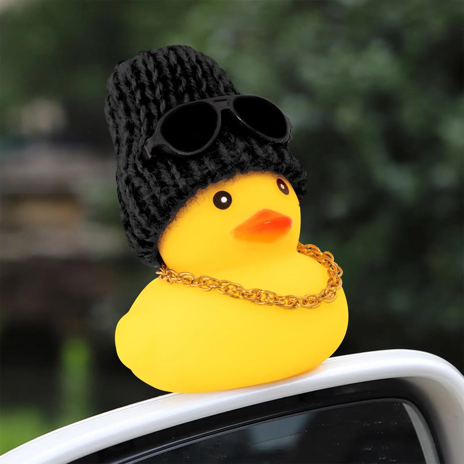 Funny Rubber Duck Car Decor with Fashion Sunglasses, Gold Chain & Hat - Quirky Dashboard Accessory for Car Interior Decoration