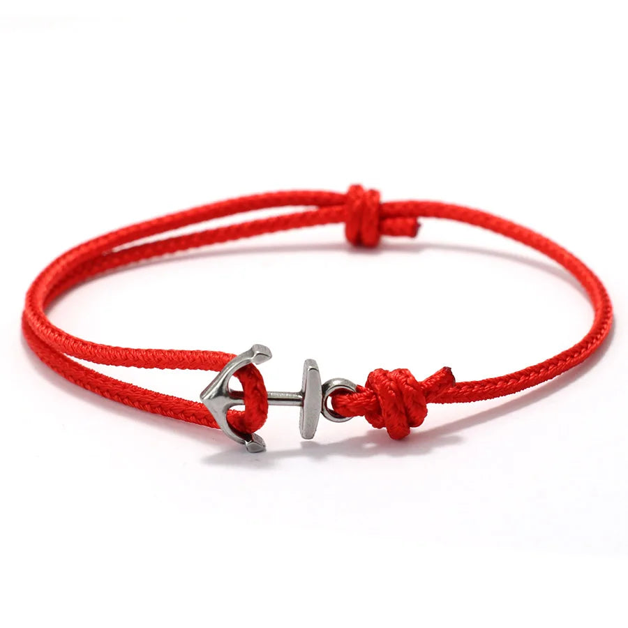 Grade A 2mm Thin String Lucky Red Bracelet Men Stainless Steel Beach Nautical Anchor Braslet Outdoor Sports Cycling Accessories