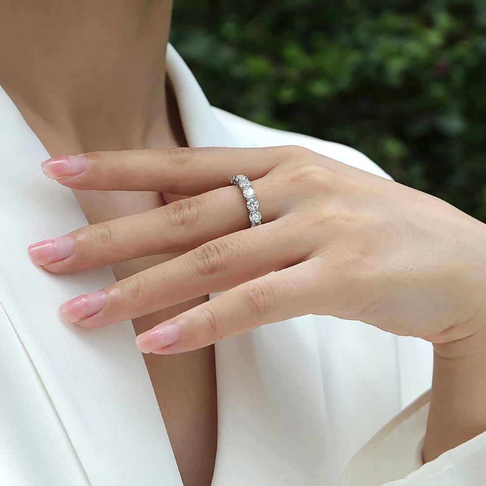 Serenity 3mm 4mm 5mm D Color All Moissanite Rings For Women Man Gift S925 Sterling Silver Row Rings Plated 18K Jewelry Wholesale