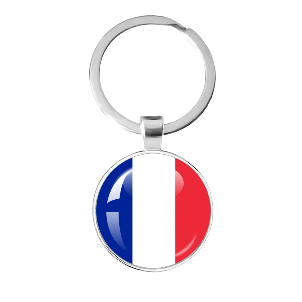 France,Poland,PuertoRico,Montenegro,Yugoslavia,Angola,Philippines,Japan,Senegal Glass Cabochon National Flag Keychain Keyholder