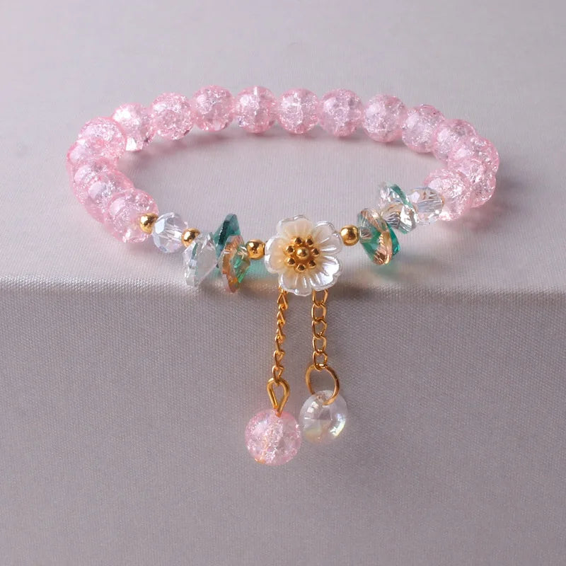 Korean New Luxury Crystal Flower Cubic Zirconia Pendant Bracelet Women Round Butterfly Shiny Rhinestone Bangle Jewelry