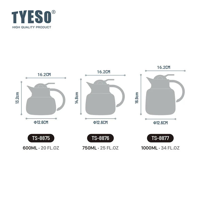 Tyeso Stainless Steel Tea Thermos Heat/Cold Retention Tea-Water Separation Infuser Large Capacity Teapots For Coffee Travel Gift