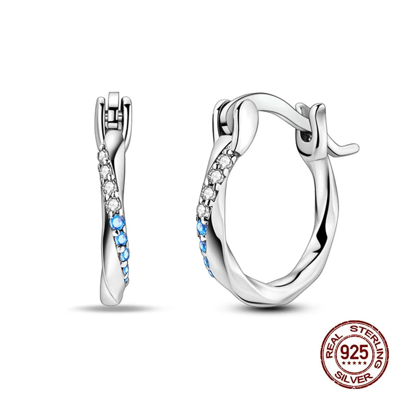 Simple Original 100% 925 Sterling Silver Sparkling Zircon Star Flower Double Hoop Earrings For Women Wedding Engagement Jewelry