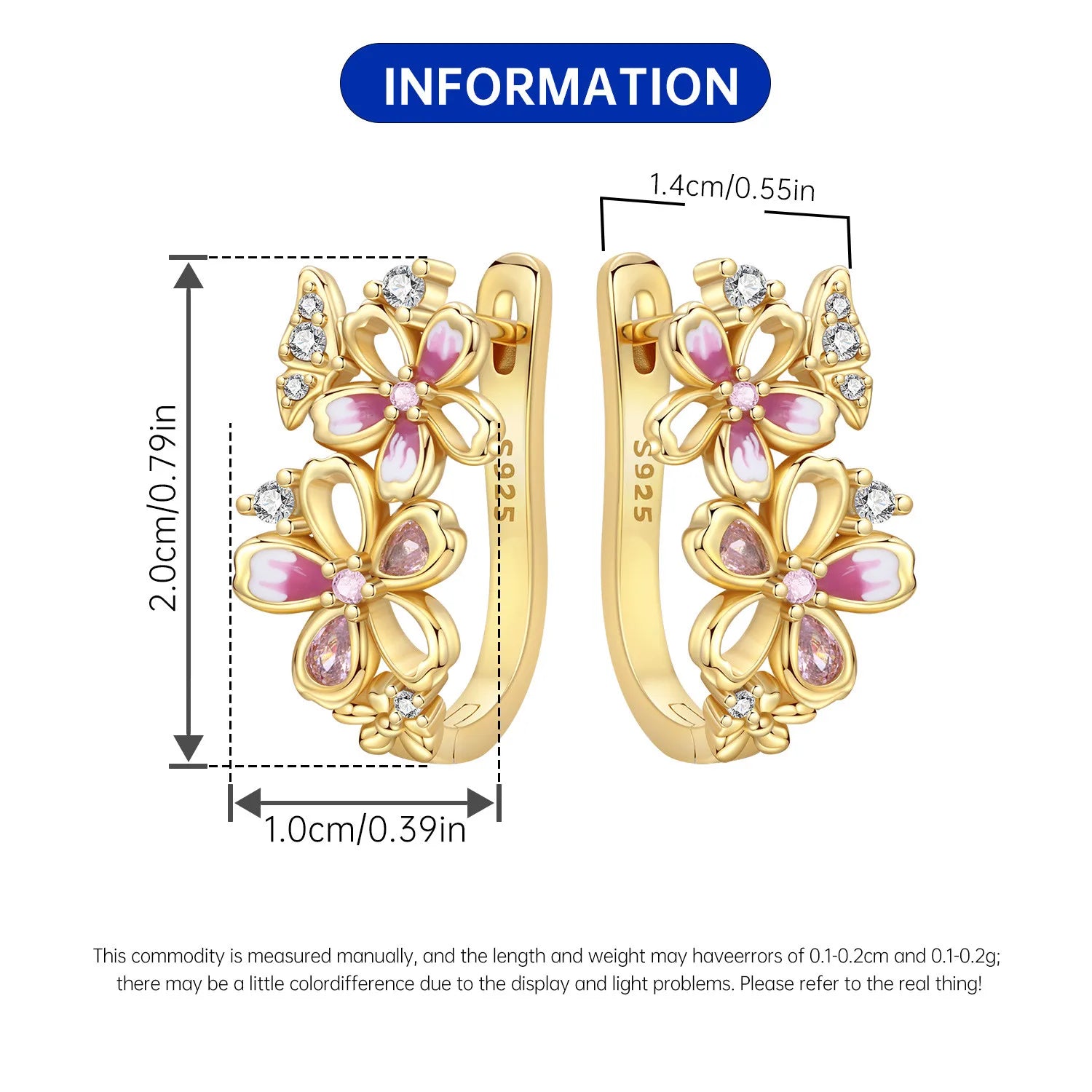 PANPOKI S925 Sterling Silver Golden Cherry Blossom Butterfly Earrings Hoop Earrings For Women Jewelry Original Party Gifts