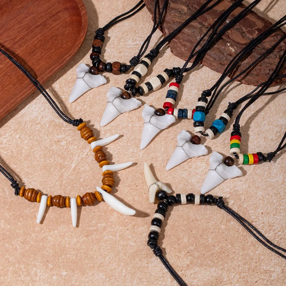 Fashion Retro Imitation Shark Tooth Pendant Necklace Men Women Ethnic Style Bohemian Necklaces Party Gift Jewelry Accessories