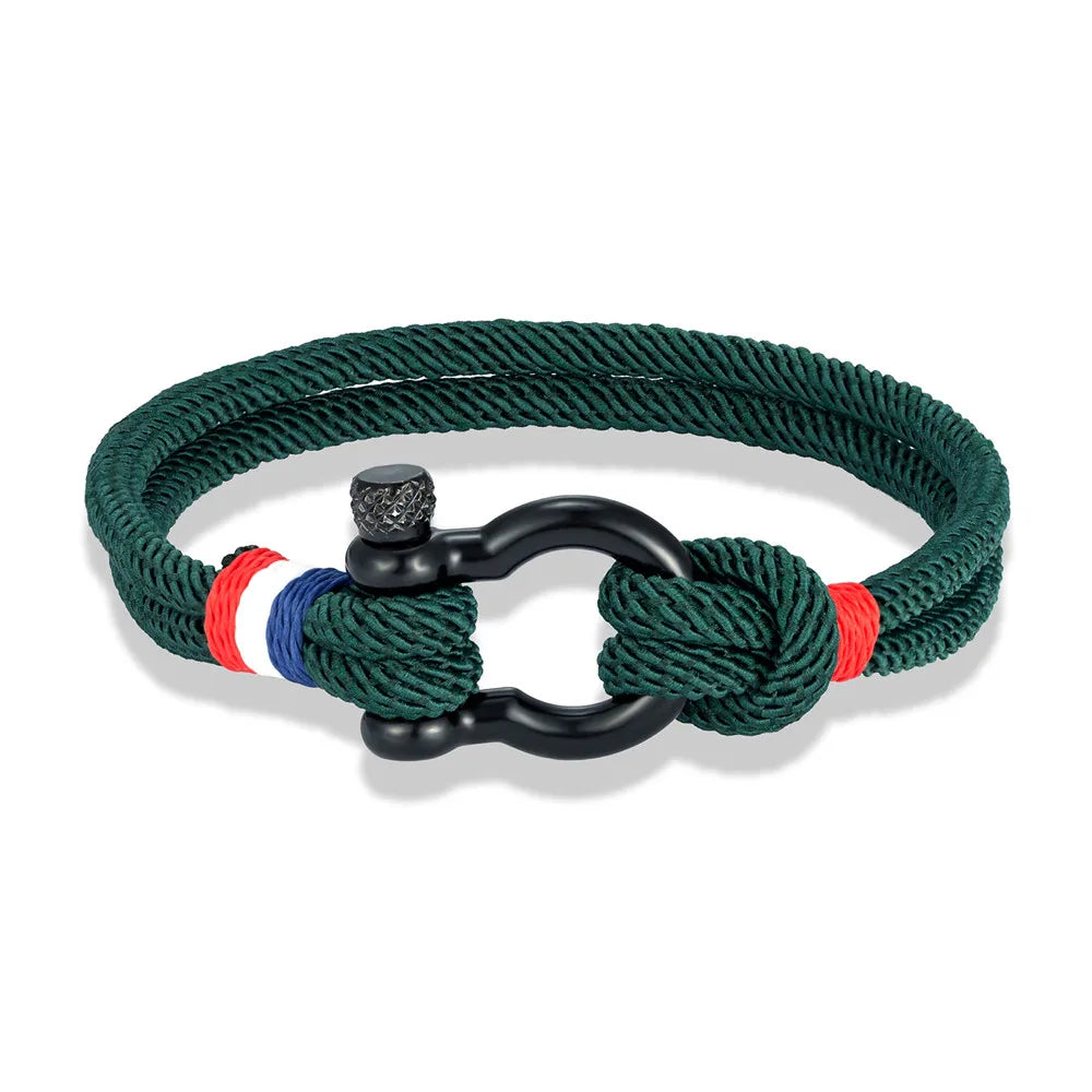 MKENDN New Black Stainless Steel Shackle Buckle Men Women Handmade Woven Double-Layer Design France Flag Couple Jewelry Gifts - Madeinsea©