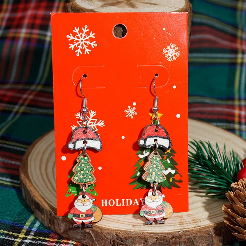 Christmas Drop Earrings For Women Shiny Rhinestone Santa Claus Xmas Tree Snowman Elk Snowflake Long Tassel Dangle Earring Gifts