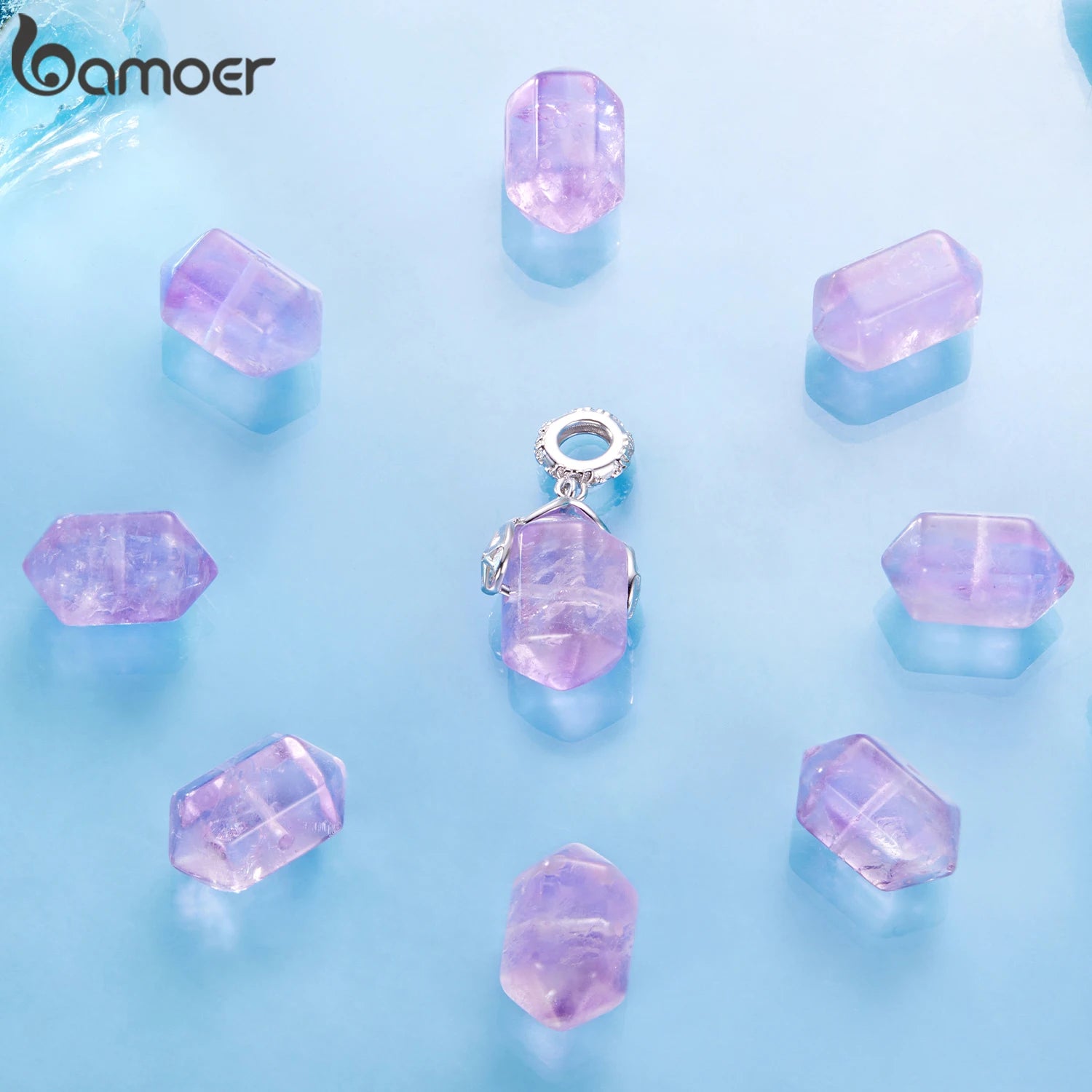 BAMOER Heilender lila Kristall Unendlichkeitsanhänger Sternenamazonit-Charm Auge des Horus Passend für Original-Armbänder DIY-Schmuckzubehör