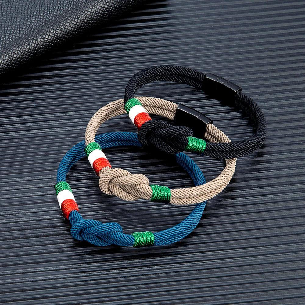 MKENDN Italy Mexico Flag Bracelet for Men Women Handmade Woven Rope with Black Stainless Steel Buckle Couple Jewelry Gifts