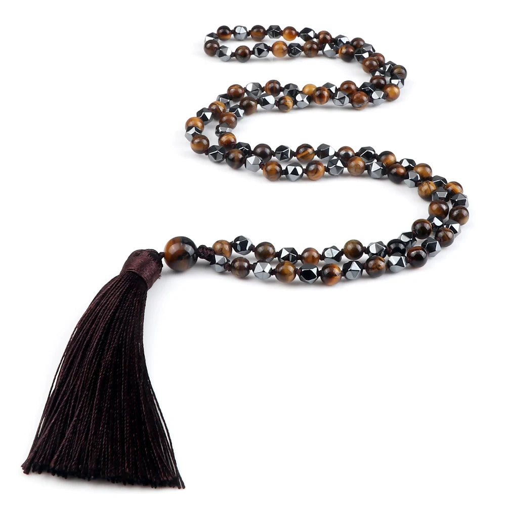 108 Beads Prayer Necklace Natural Green Stripe Onyx Stone Buddhist Buddha Meditation Bead Mala Necklace Women Men Jewelry Gifts