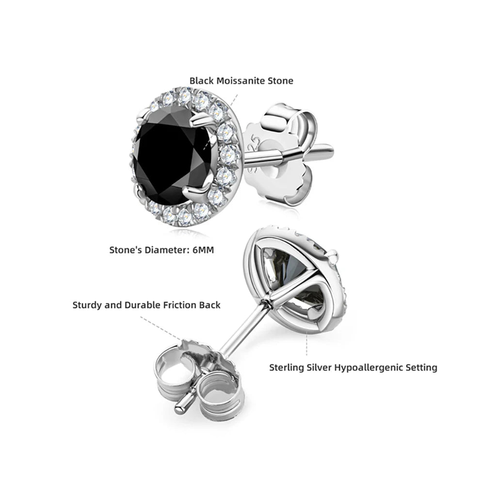 Serenity 1.6ct Black Moissanite Earrings For Women Gift 100% S925 Sterling Silver Plated 18K Round Bag Stud Earring Fine Jewelry - Madeinsea©