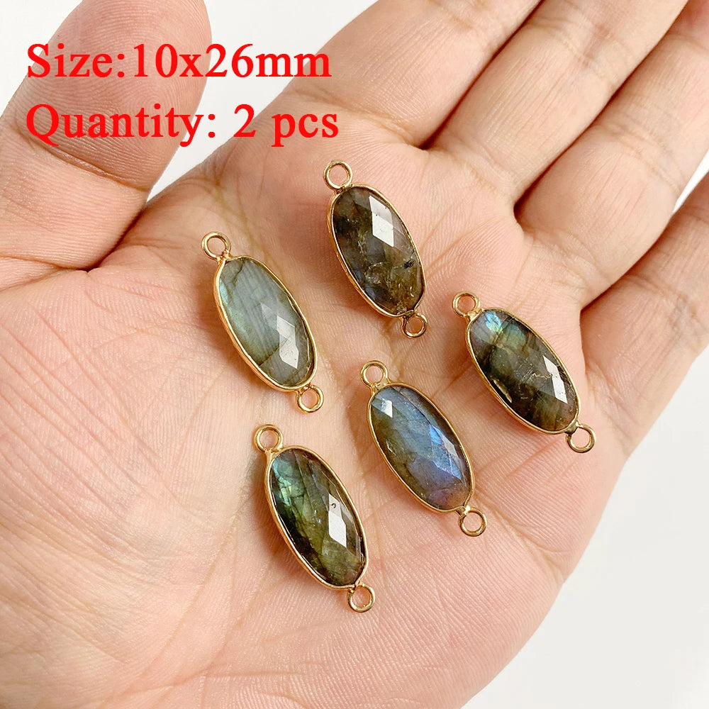2PCS Natural Flash Labradorite Stone Pendant Irregular Shape Fashion Flash Labradorites Charms Connector For Jewelry Making DIY