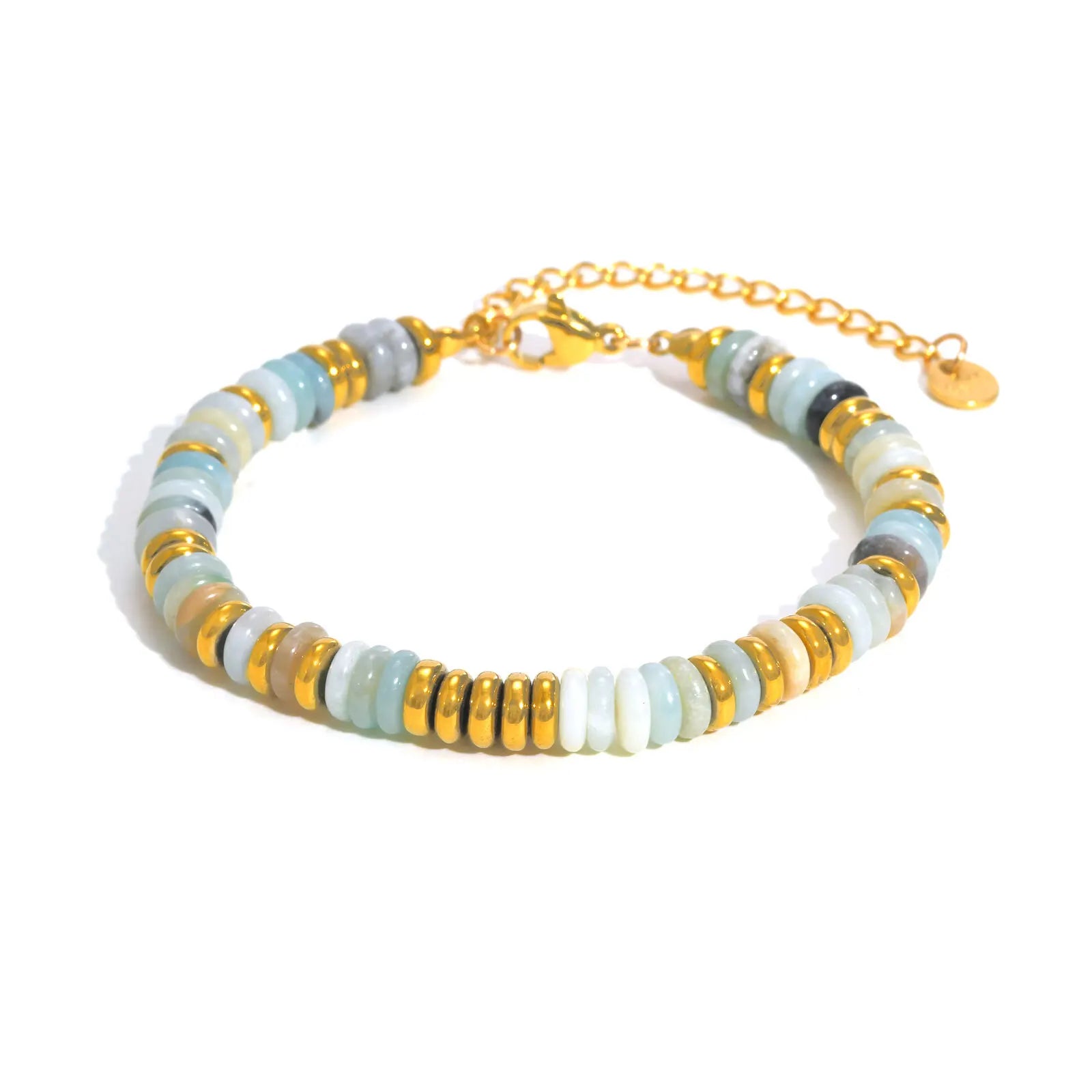 Vnox Multicolor Natural Stone Women's Bracelet Stainless Steel Gold Plated Flat Bead Chain Bracelet Female Jewelry Accessories