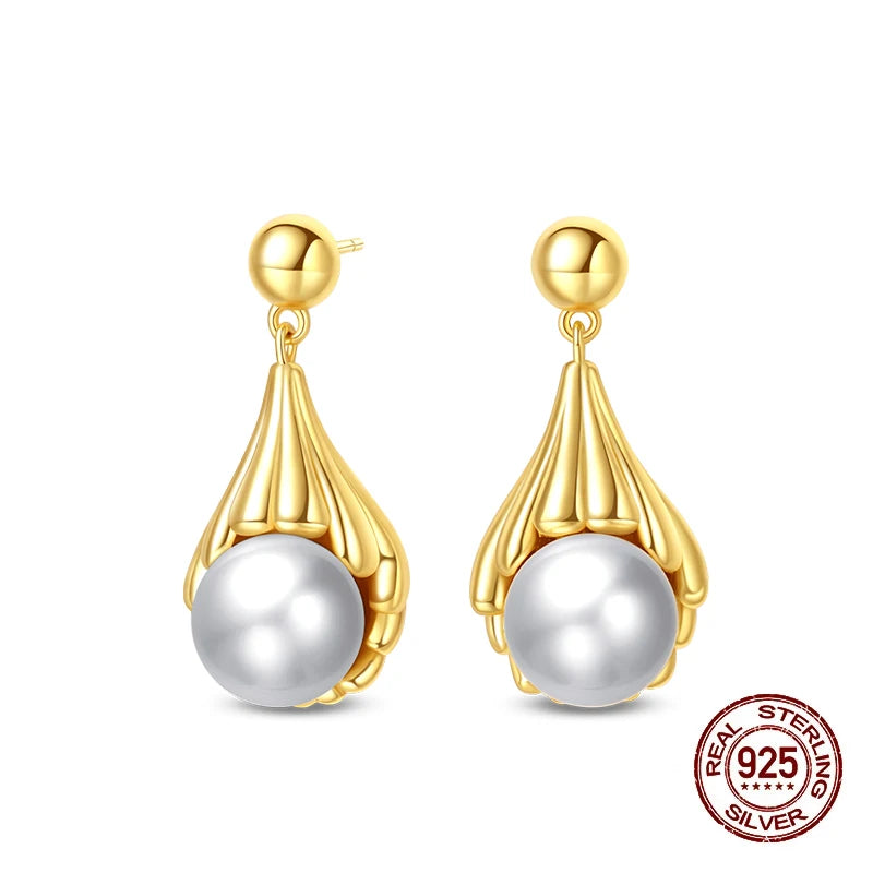 New Pearl Earrings 925 Silver Stars Moons Butterfly Sea Shell Golden Hoop Earrings Ear Stud For Women Engagement Luxury Jewelry