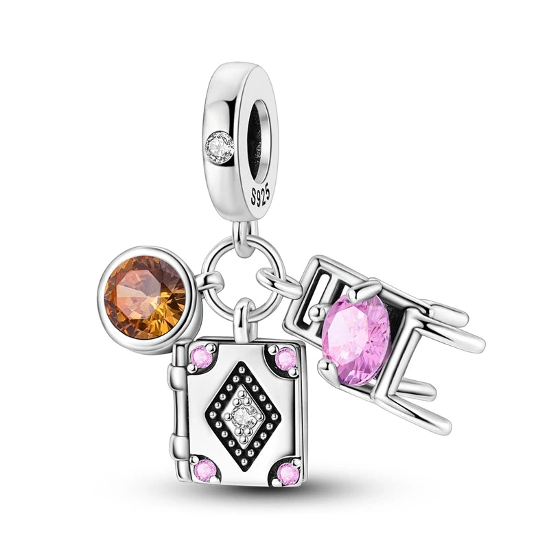 925 Silver Charms Beads Fit 3mm Original Bracelet Game Machine Box Afternoon Tea Dessert Romantic Pink Pendant DIY Jewelry