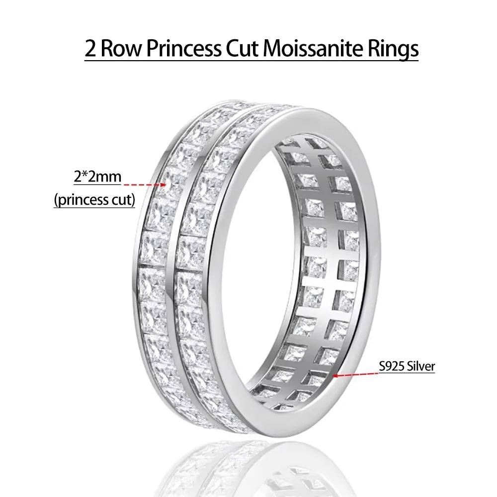 Serenity 6.6cttw Princess Cut D Color Moissanite Rings for Women Men 100% S925 Sterling Silver Plated 18K Row Rings Fine Jewelry - Madeinsea©