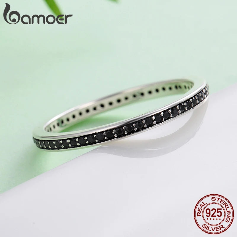 BAMOER Authentische 925 Sterling Silber Schillernde CZ Stapelbare Ringe für Frauen Hochzeit Schmuck Mutter Geschenk SCR114