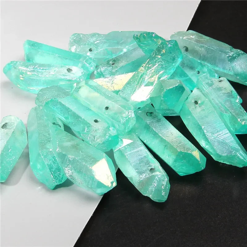 Natural Quartz Stick Beads Top Drilled Rainbow Crystal Loose  Point Beads For Jewelry DIY Healing Hairpin Wedding Halloween Gift