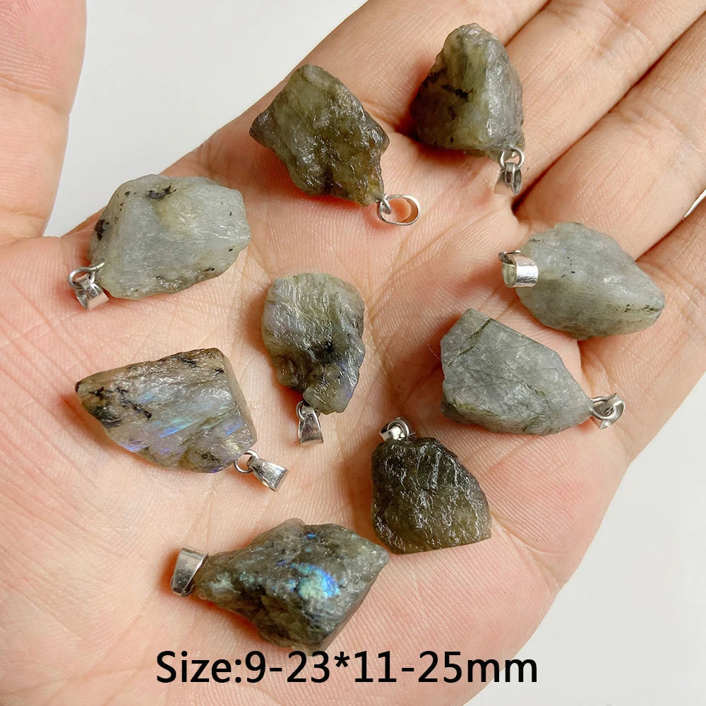 5pcs Natural Rough Stone Pendant Irregular Shape Healing Amethysts Labradorite Agat Quartz Pendants For DIY Handmade Necklace