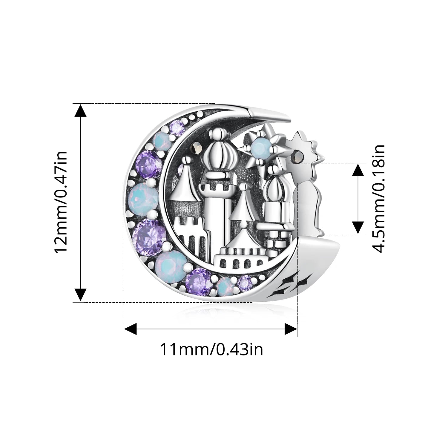 WOSTU 925 Sterling Silver Magic Castle Pendant Dark Purple Beads Fit Original Bracelet for Women DIY Punk Gift Fairy Tale Girls
