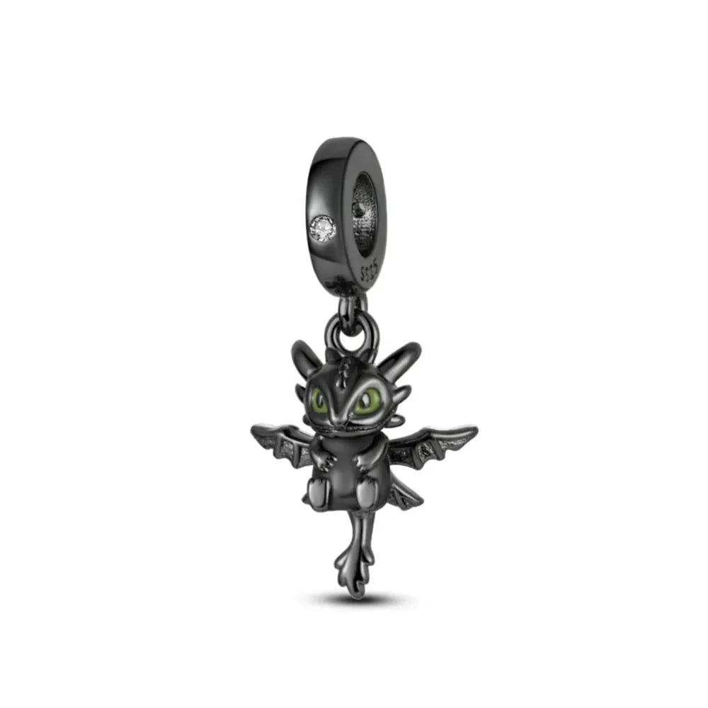 New 925 Silver Black Color Charm Cat Taiji Camera Parrot Guitar Pendant Dangle Bead Fit Original Bracelet Jewellery Gift dragon