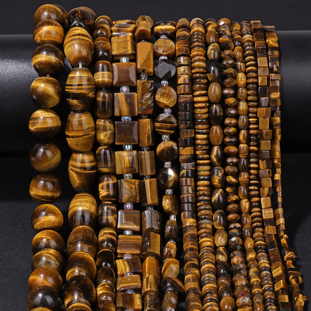 High Quality Yellow Tiger Eye Stone Beads Natural Round Heart Rondelle Cube Irregular Loose Spacer Bead For Jewelry Making DIY