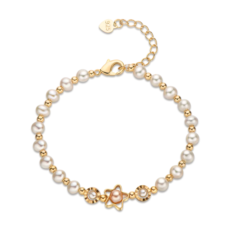 14K Gold Plated  Real Natural Freshwater Pearl Fashion Bracelet Ladies Elegant Bracelet Jewelry Girlfriend Birthday Wedding Gift
