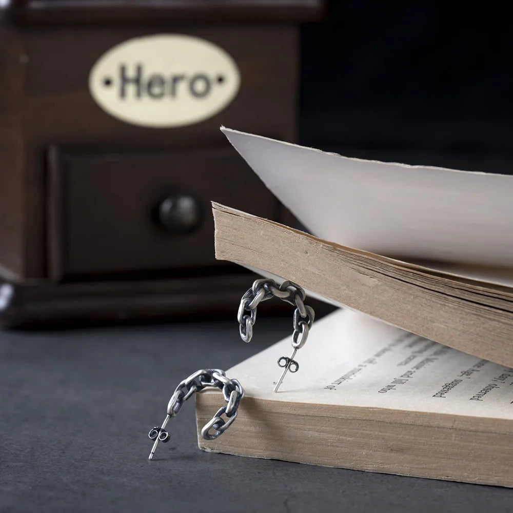 MKENDN 925 Sterling Silber Einfache Gliederkette Punk Ohrschnalle für Männer Frauen Unisex Hip Hop Ohrringe Gothic Schmuck Accessoires