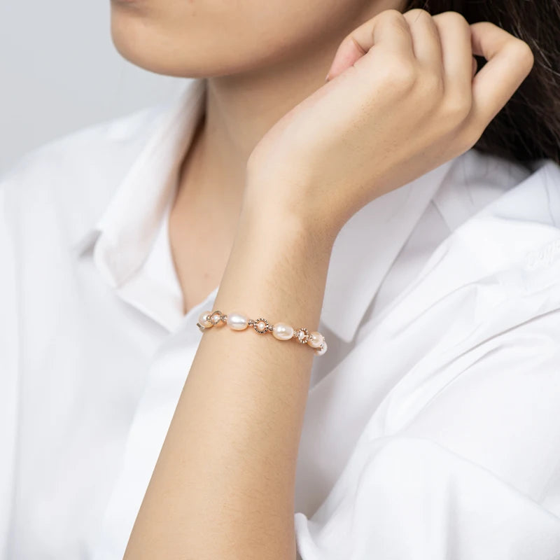 Real Natural Freshwater Pearl Fashion Bracelet Ladies Elegant Bracelet 14K Gold Plated Jewelry Girlfriend Birthday Wedding Gift