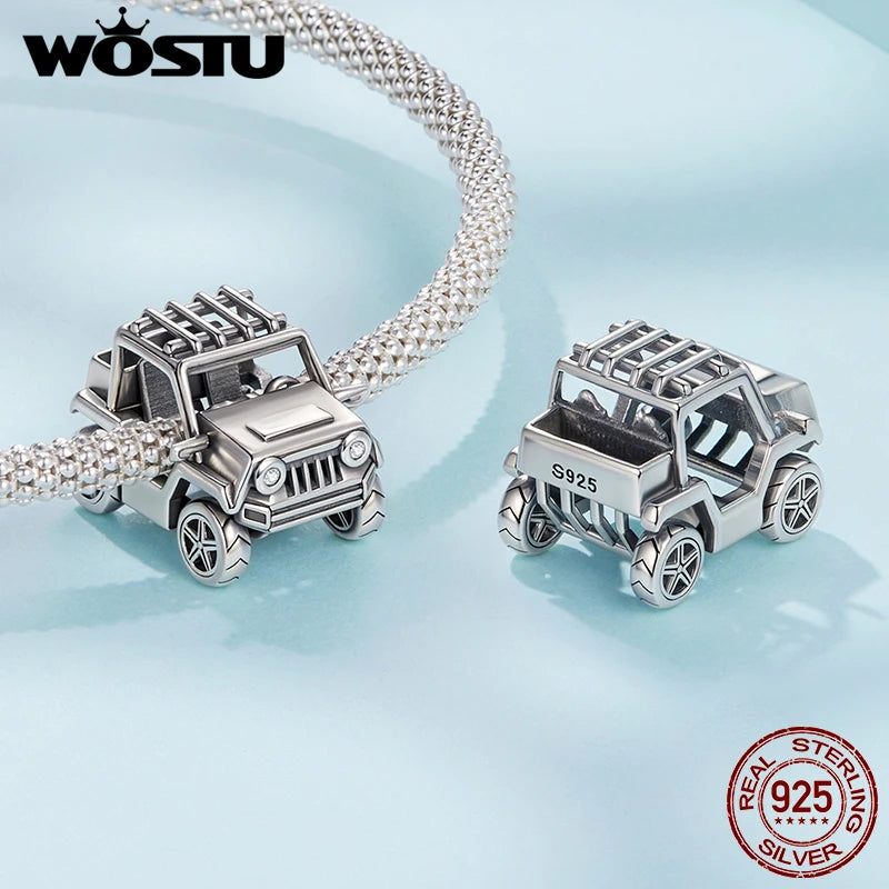 WOSTU 925 Sterling Silver Vintage Car Beads Off-road Vehicles Charm Pendant Fit Original Bracelet DIY Gift For Family