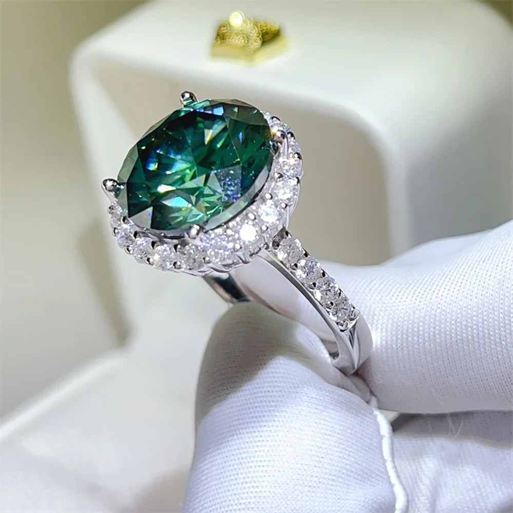 Serenity 10ct Emerald Color Big Moissanite Rings for Women Men Party S925 Sterling Silver Ring Plated 18K Bands Anniversary Gift