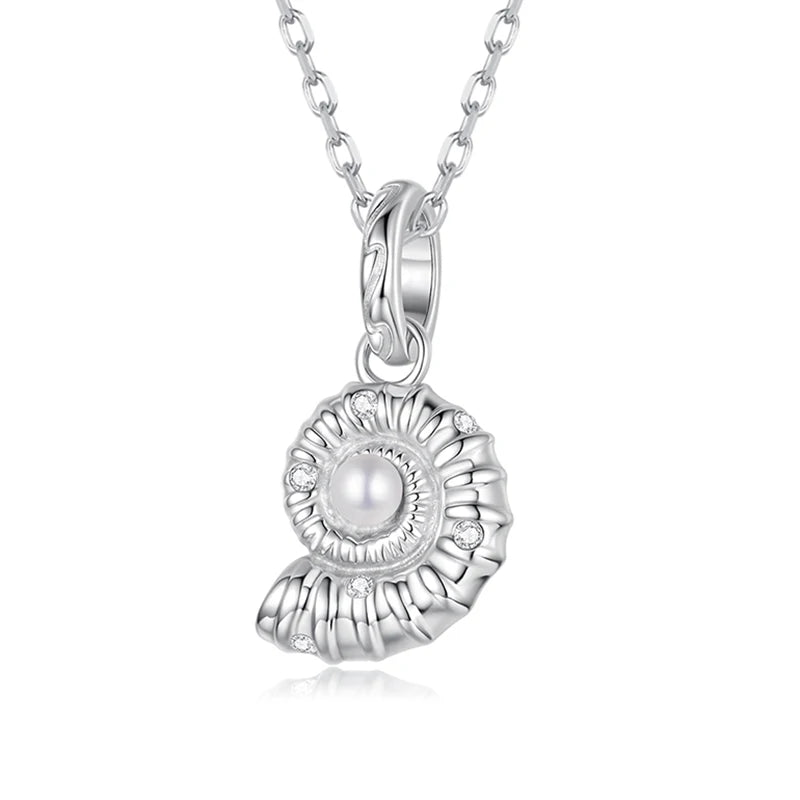 WOSTU 925 Sterling Silver Seashell Pendant Charms With Pearl & CZ, Top Quality Holiday s925 jewelry Sea Shell Chain Links