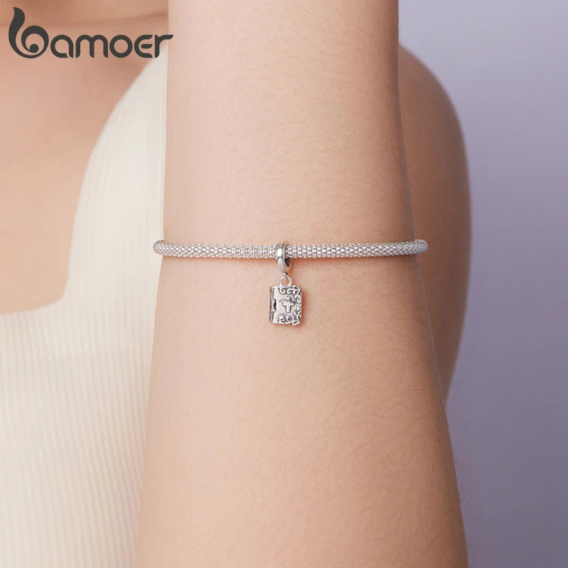 BAMOER 925 Sterling Silber Romantischer Schlossanhänger Rosa Schleifen-Zwischenperlen Kreuz-Glaubensanhänger für Halskette DIY Schmuckzubehör