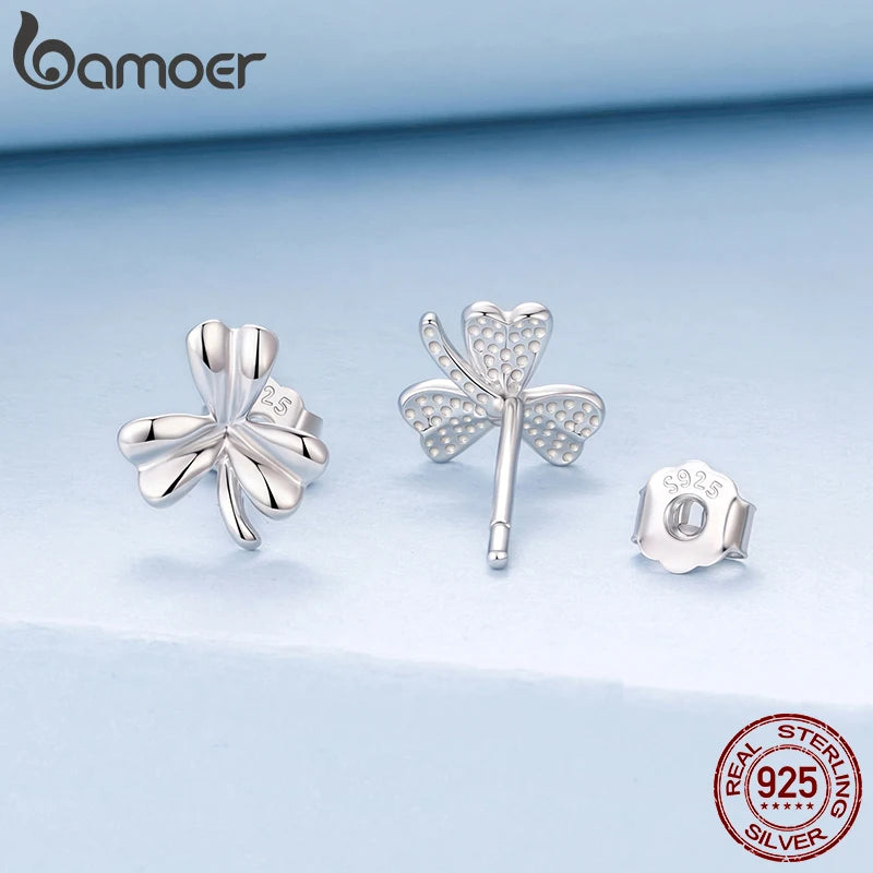 BAMOER 925 Sterling Silver Rose Flower Stud Earrings For Women,Plated White Plant Butterfly Themed Vintage Piercing Earrings