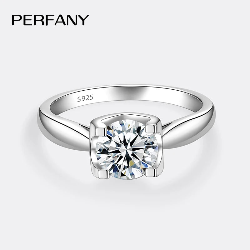PERFANY 0.5-2CT Moissanite Ring for Women S925 Pure Silver Classic Cow Head Design Fashionable Wedding High-end Jewelry