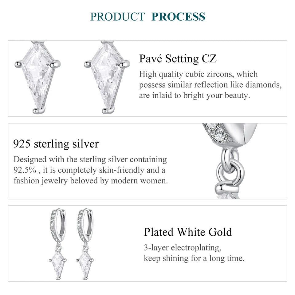 WOSTU 925 Sterling Silver Elegant Drop Earrings With AAA CZ, Baguette Cut Crystal kite Dangle Earrings Minimalist Jewelry Gift