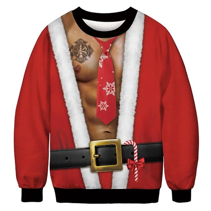 Unisex Ugly Christmas Sweatshirt For Men 3D Printed Funny Graphic Pullover Sweatshirts Hoodie For Party Mens Oversized Tracksuit