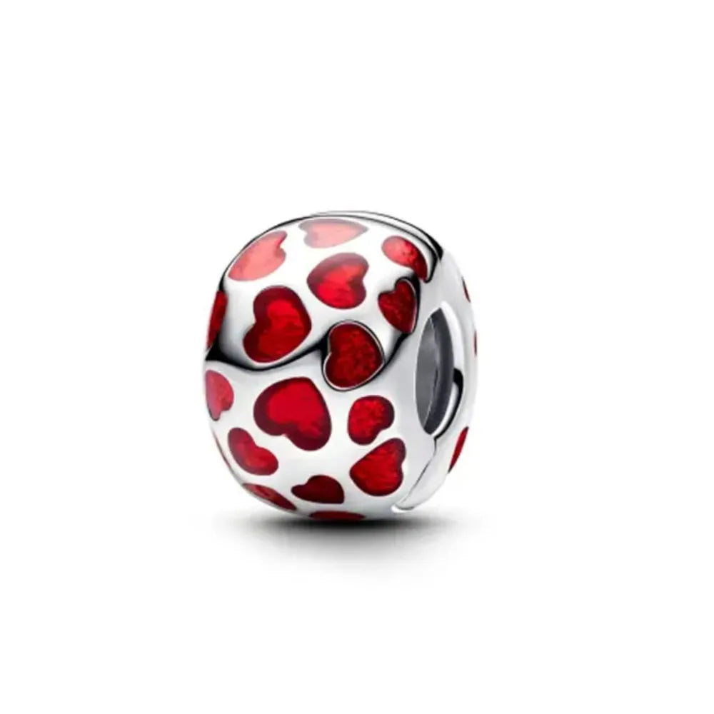 New 925 Silver Red Color Charm Strawberry Bee perfume Dream Catcher Apple Bead Fit Original Bracelet Jewellery Gift red heart
