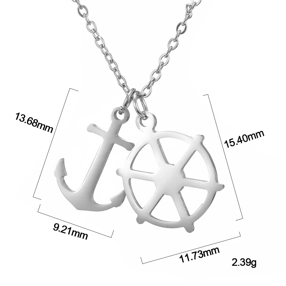 Dreamtimes Rudder And Anchor Double Pendants Necklace For Men Women High Quality Stainless Steel Chain Retro Pirate Jewelry 2023