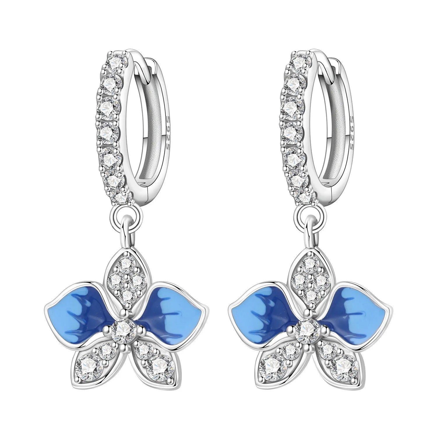 PANPOKI 925 Sterling Silver Sparkling Blue Snowflake Earrings Series Drop Earrings For Women Party Gifts Trendy Jewelry