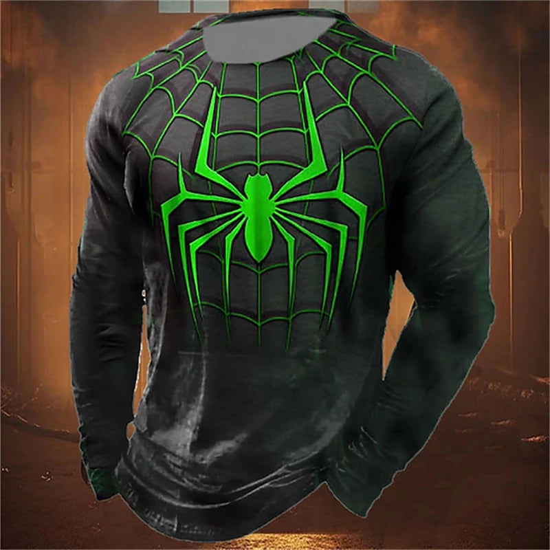 Halloween Men's Animal Cat 3D T-shirt Long-sleeved Men's Round-neck Shirt Fashionable Street Casual Daily Autumn Clothing